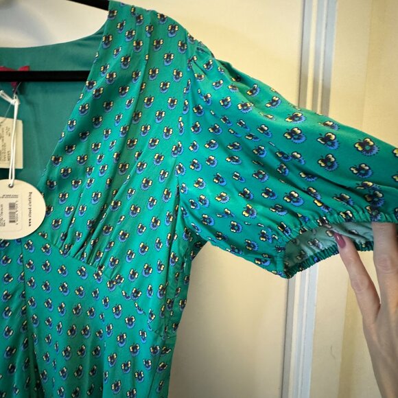 NWT STAUD Green Print Mini Dress - Size 14, Green Blue - Picture 8 of 14